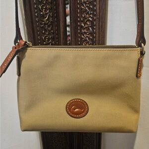 Dooney & Bourke Beige Tan Crossbody Bag with Brown Leather Trim